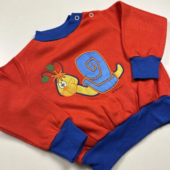 Vintage Krazy Kritters Baby Sweater Sweatshirt Red Snail Applique 24 Months - Picture 2 of 16